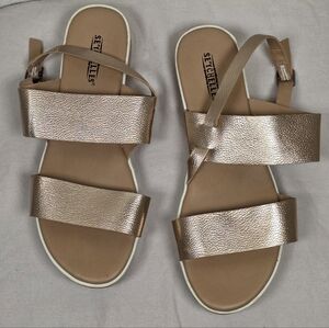 Seychelles Metallic Rose Gold Cork Sandals | Size 7.5